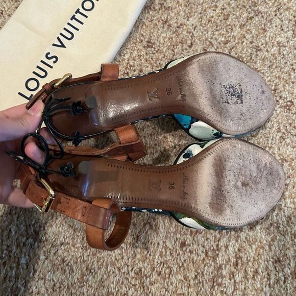 Louis Vuitton Size 36 Floral Heel Sandal with Dustbag - Picture 5 of 10